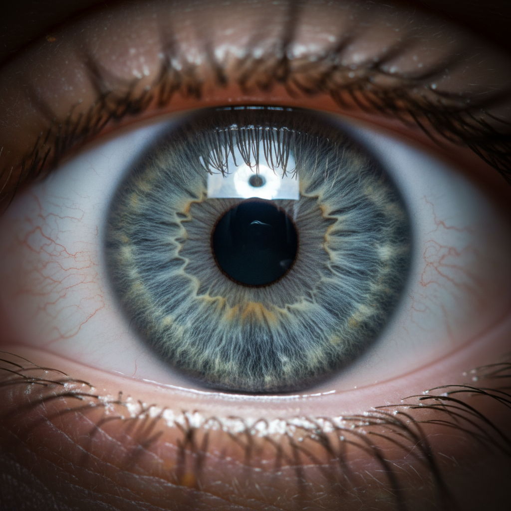 Macro detail of a human iris with subtle prismatic reflections